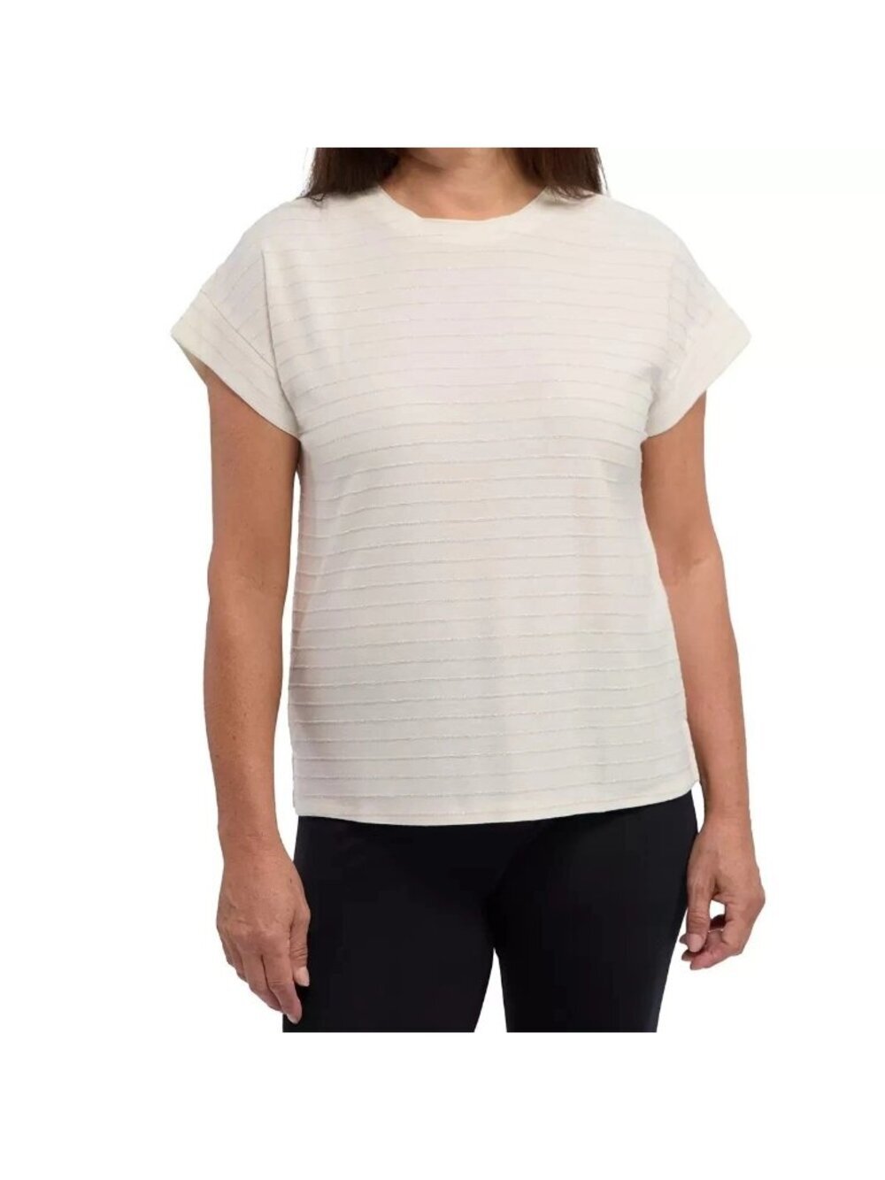 NWT Ellen Tracy Women's XXL Cream Striped Short Sleeve Top Shimmer i2032